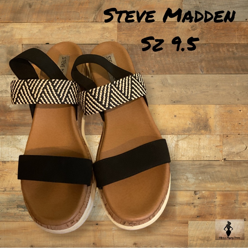 Steve Madden Black and Tan Women’s Sz 9.5 Sandals